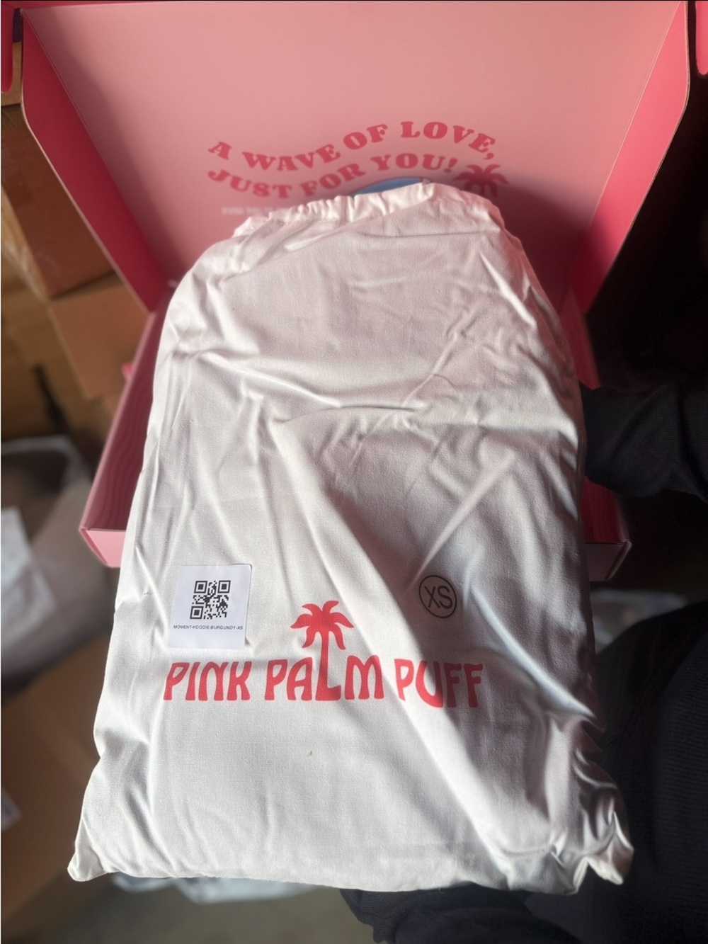 NWT Pink Palm Puff Live in The Moment Hoodie Burgundy - XS